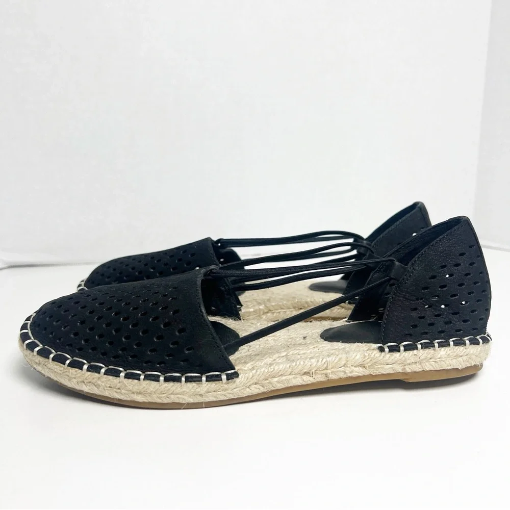 •EILEEN FISHER• Lee 2 Espadrille Sandal Black Perforated Nubuck Leather Size‎ 6